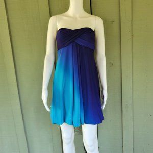 XSCAPE Joanna Chen Strapless Blue Horizontal Ombre Mini Dress 4